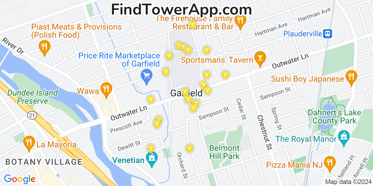 AT&T 4G/5G cell tower coverage map Garfield, New Jersey