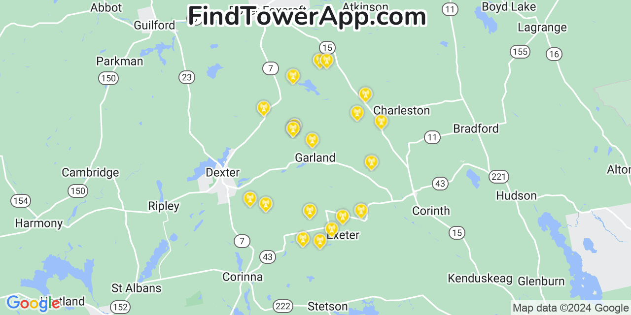 AT&T 4G/5G cell tower coverage map Garland, Maine
