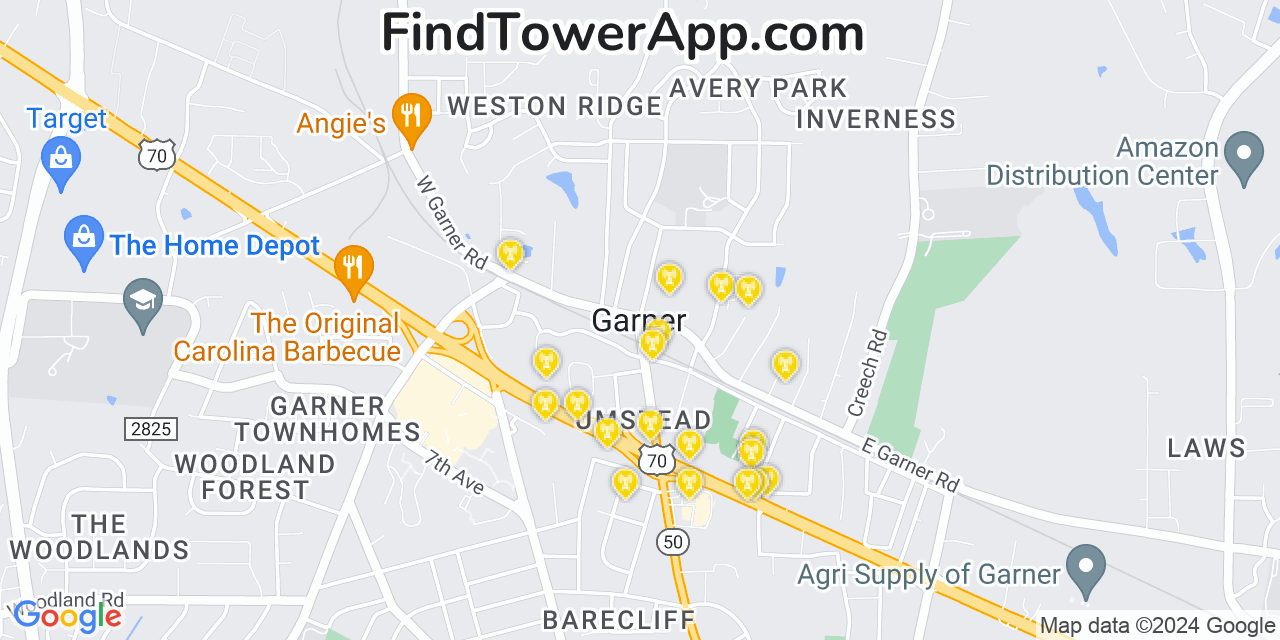 Verizon 4G/5G cell tower coverage map Garner, North Carolina