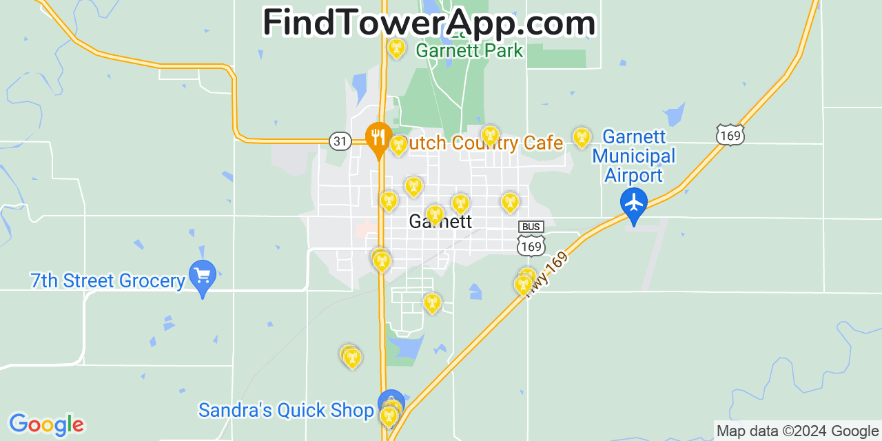 AT&T 4G/5G cell tower coverage map Garnett, Kansas