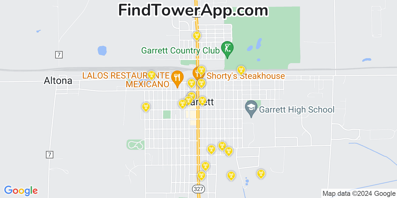 AT&T 4G/5G cell tower coverage map Garrett, Indiana