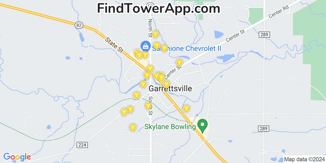AT&T 4G/5G cell tower coverage map Garrettsville, Ohio