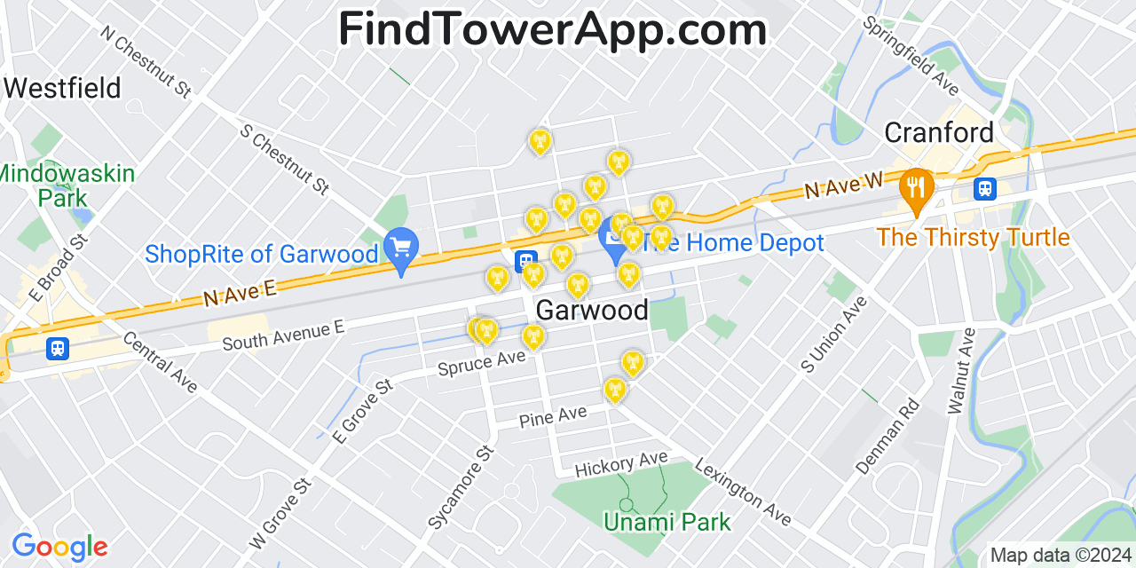 AT&T 4G/5G cell tower coverage map Garwood, New Jersey