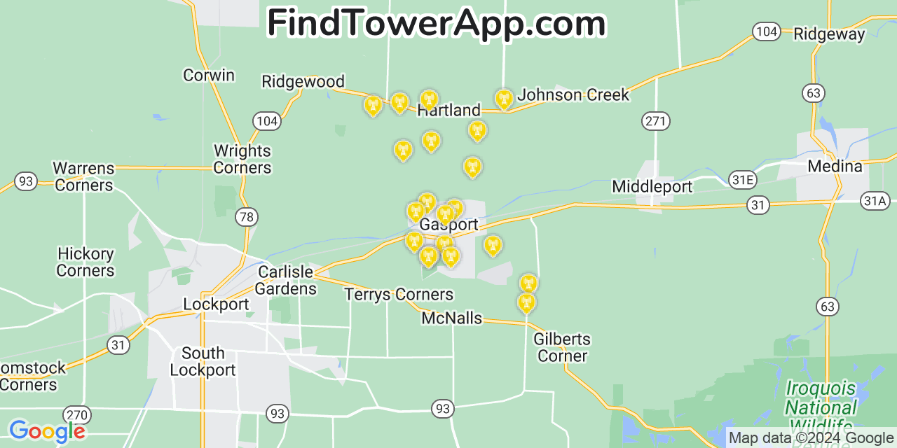AT&T 4G/5G cell tower coverage map Gasport, New York