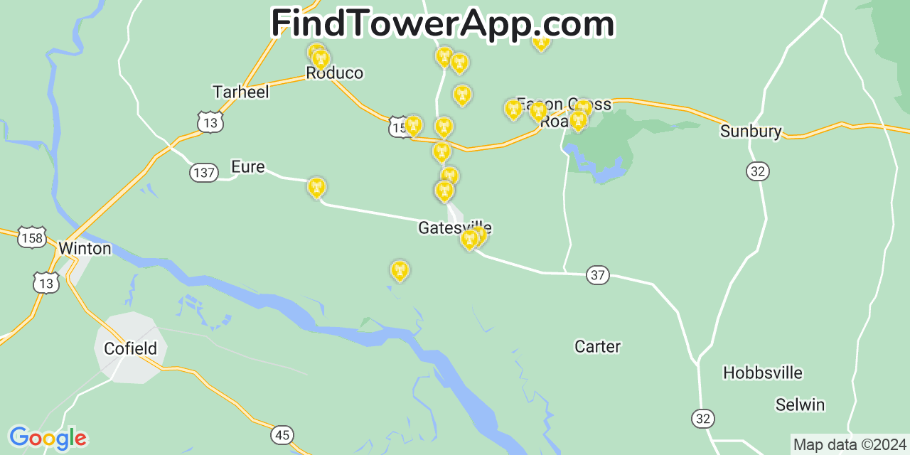 T-Mobile 4G/5G cell tower coverage map Gatesville, North Carolina
