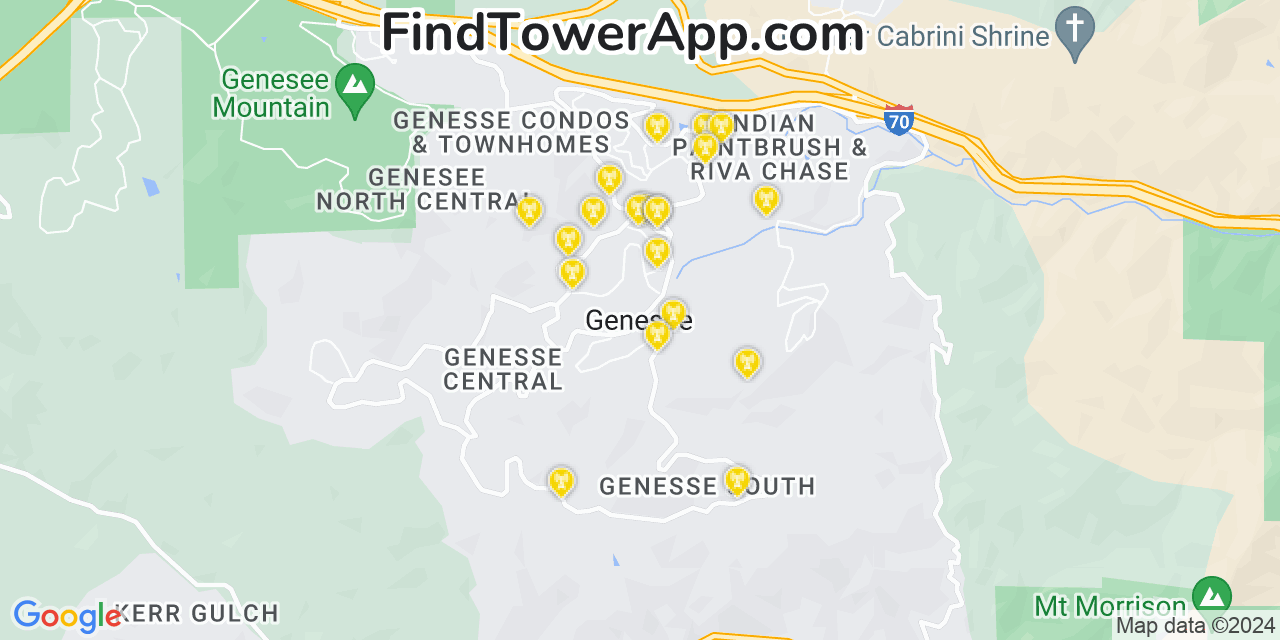 AT&T 4G/5G cell tower coverage map Genesee, Colorado