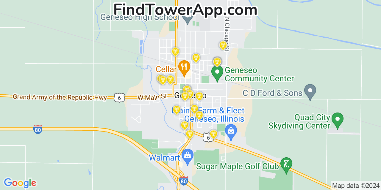 AT&T 4G/5G cell tower coverage map Geneseo, Illinois