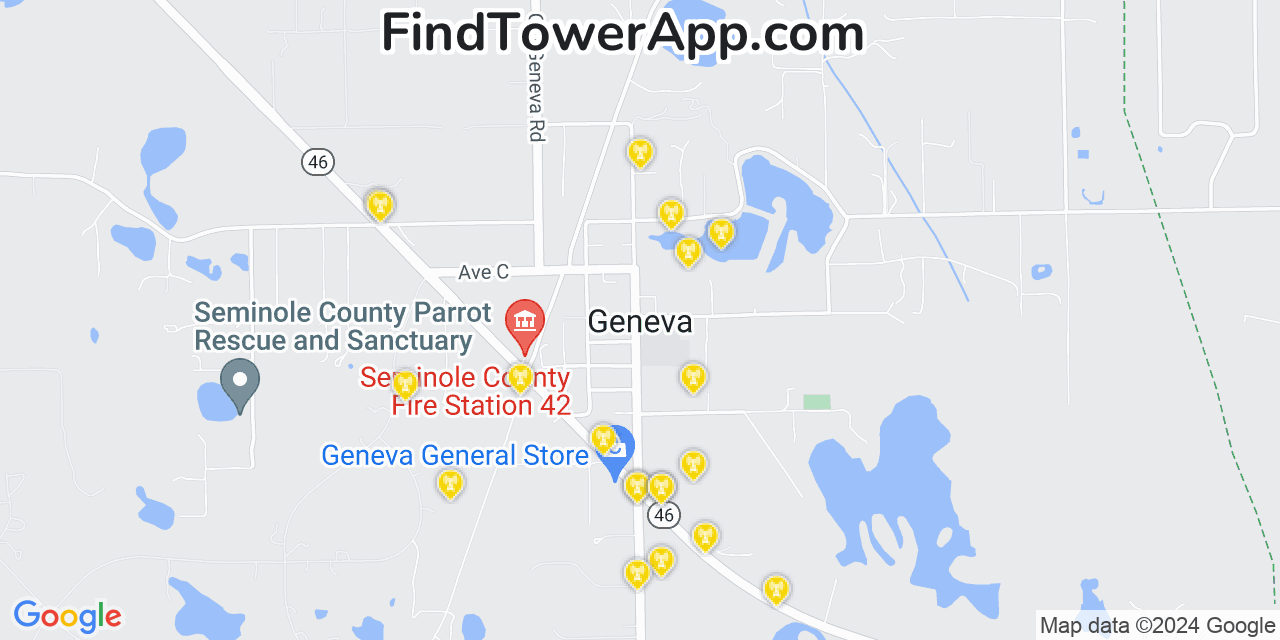 AT&T 4G/5G cell tower coverage map Geneva, Florida