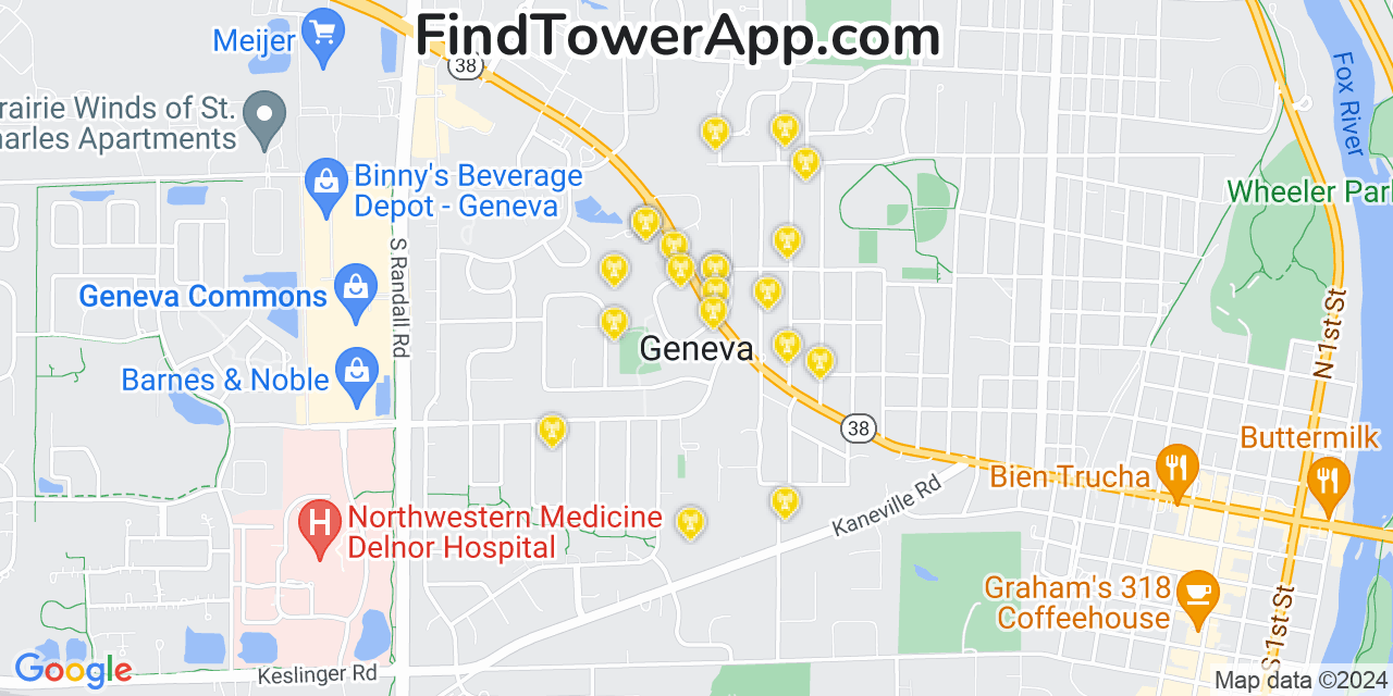 Verizon 4G/5G cell tower coverage map Geneva, Illinois