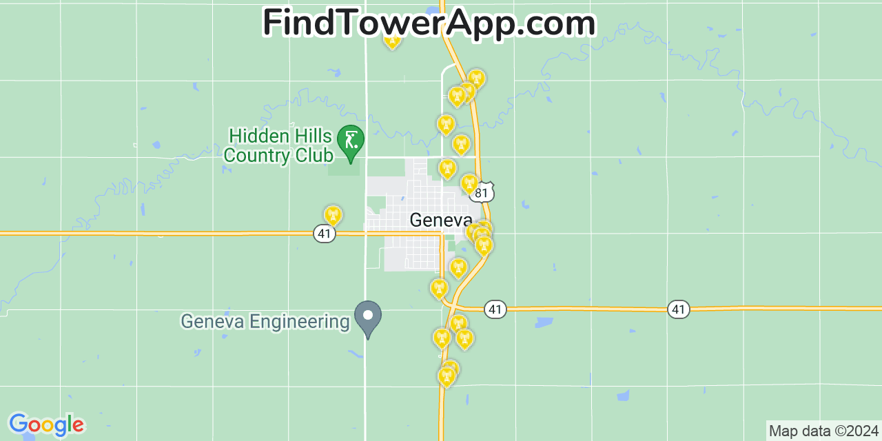 AT&T 4G/5G cell tower coverage map Geneva, Nebraska
