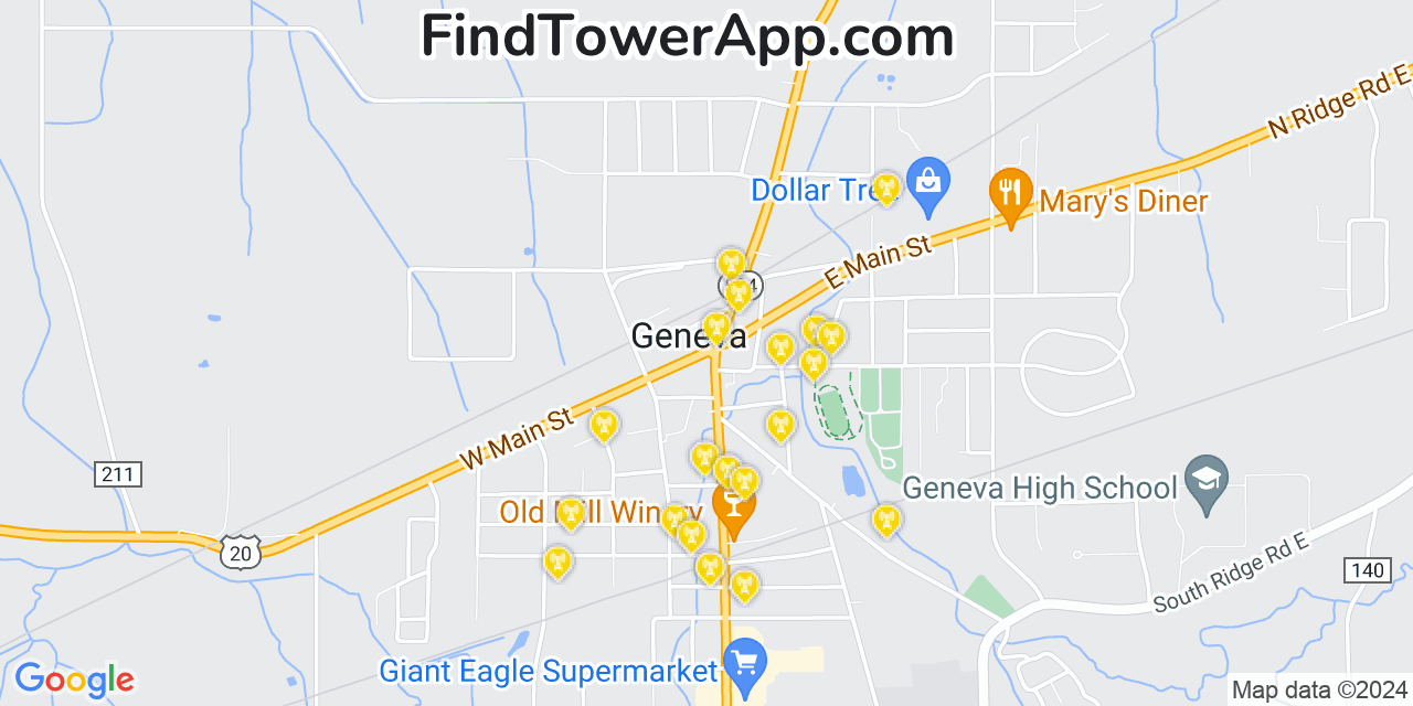 AT&T 4G/5G cell tower coverage map Geneva, Ohio