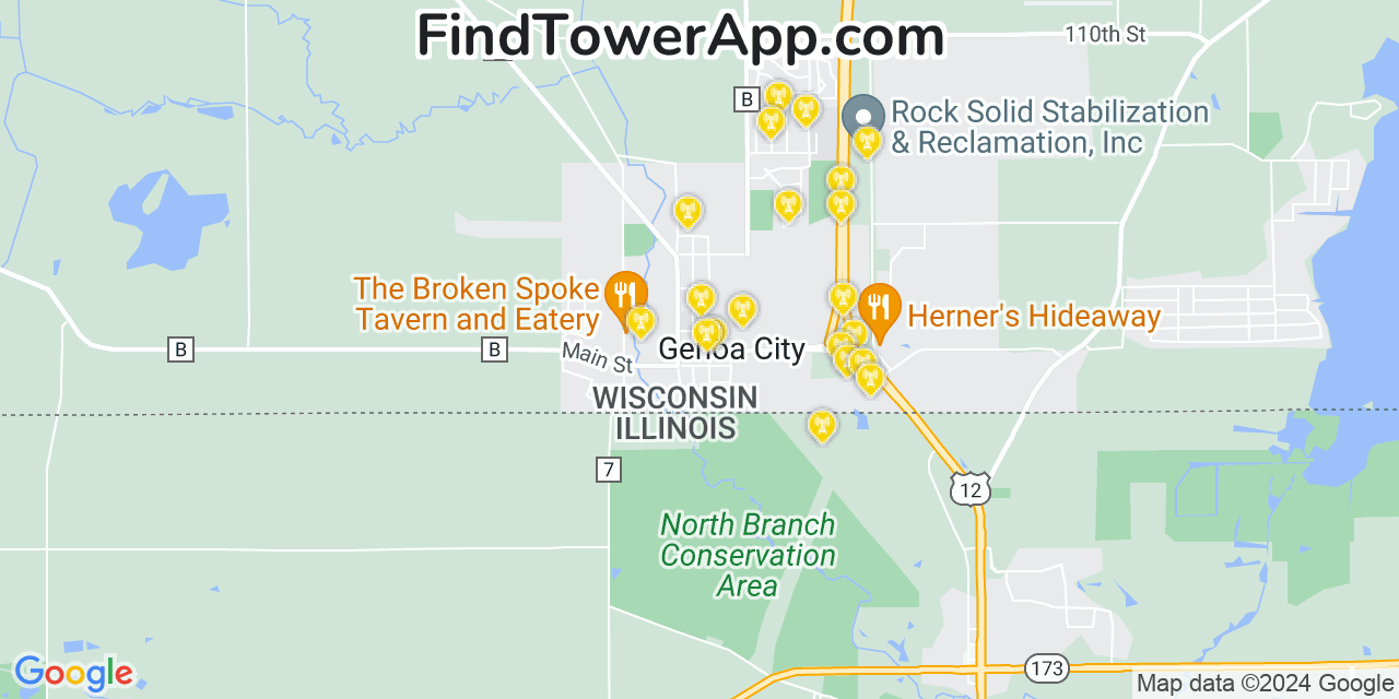 AT&T 4G/5G cell tower coverage map Genoa City, Wisconsin