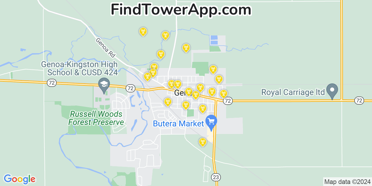AT&T 4G/5G cell tower coverage map Genoa, Illinois