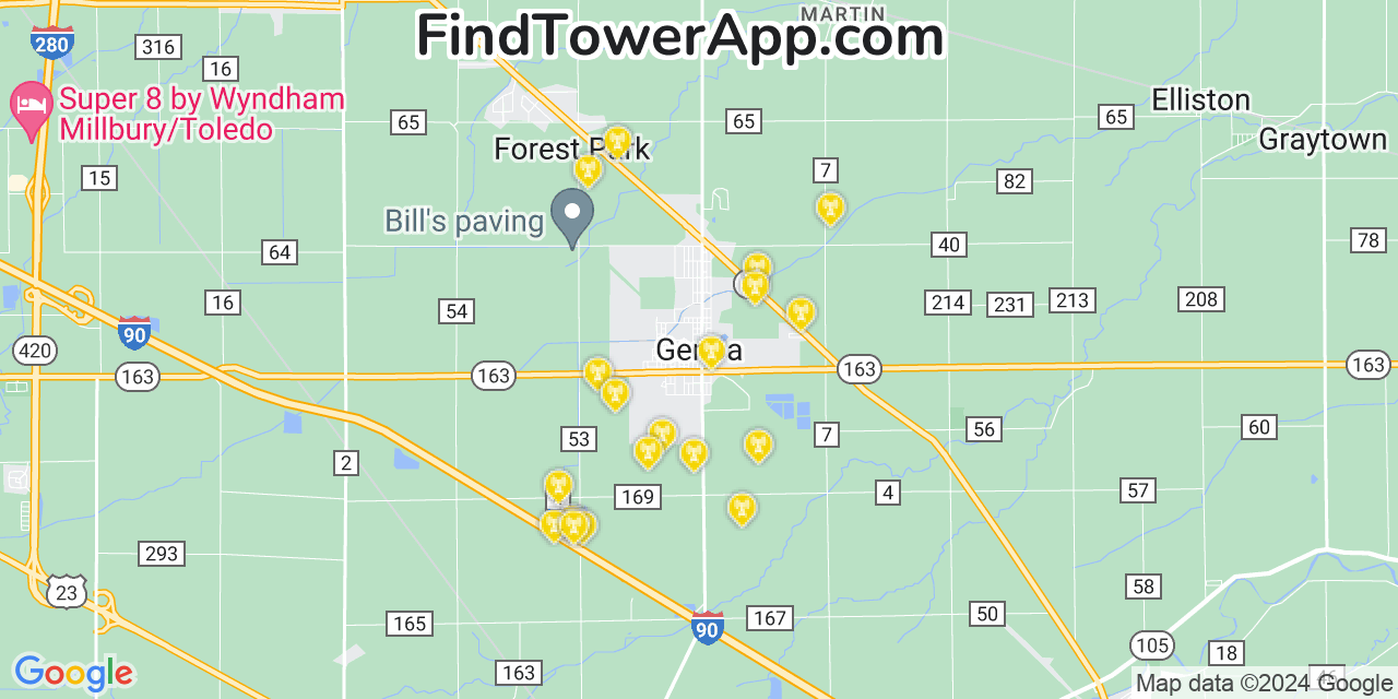 AT&T 4G/5G cell tower coverage map Genoa, Ohio