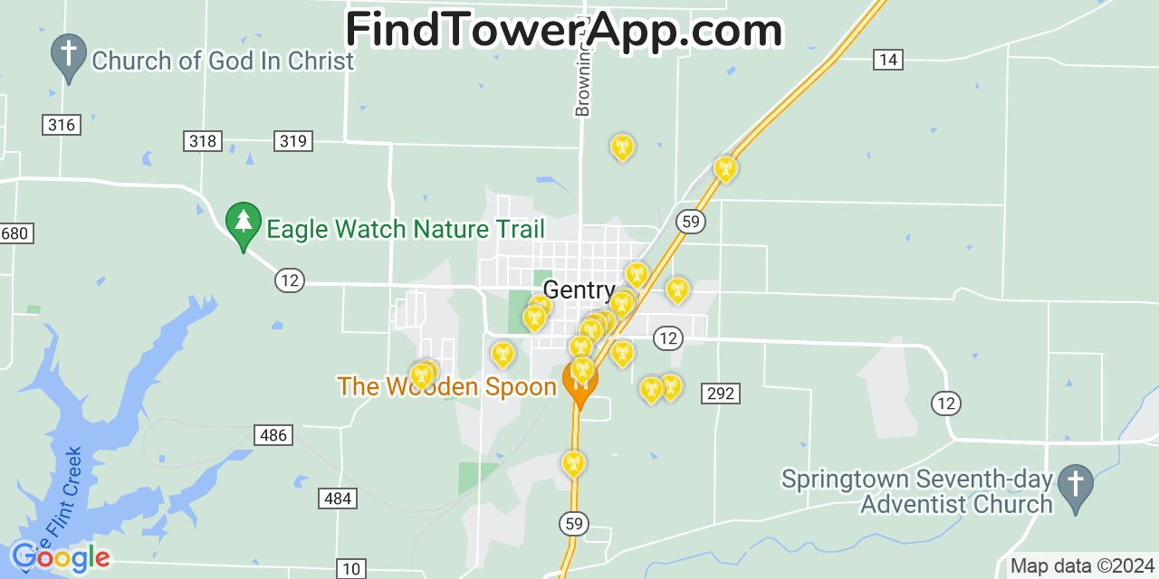 AT&T 4G/5G cell tower coverage map Gentry, Arkansas
