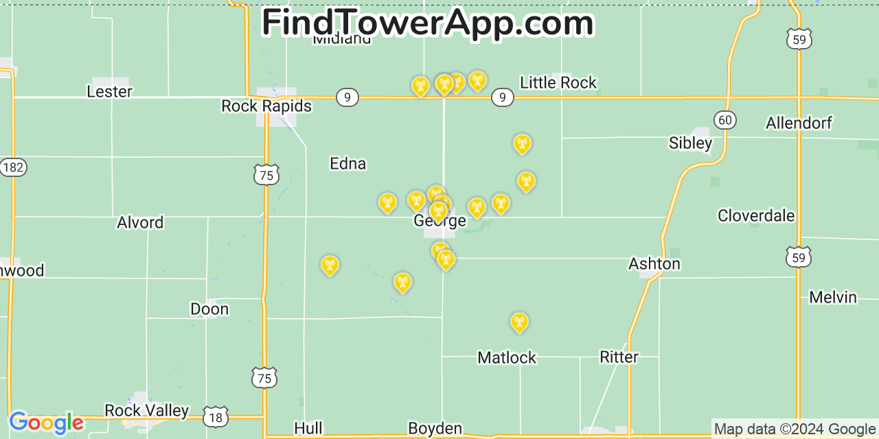 AT&T 4G/5G cell tower coverage map George, Iowa