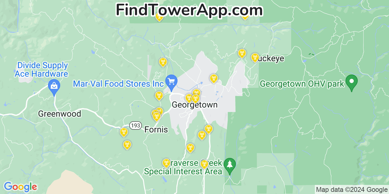 T-Mobile 4G/5G cell tower coverage map Georgetown, California