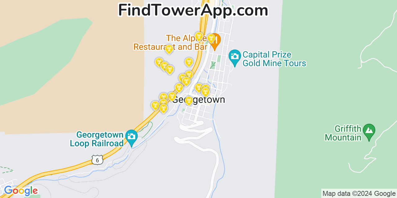AT&T 4G/5G cell tower coverage map Georgetown, Colorado