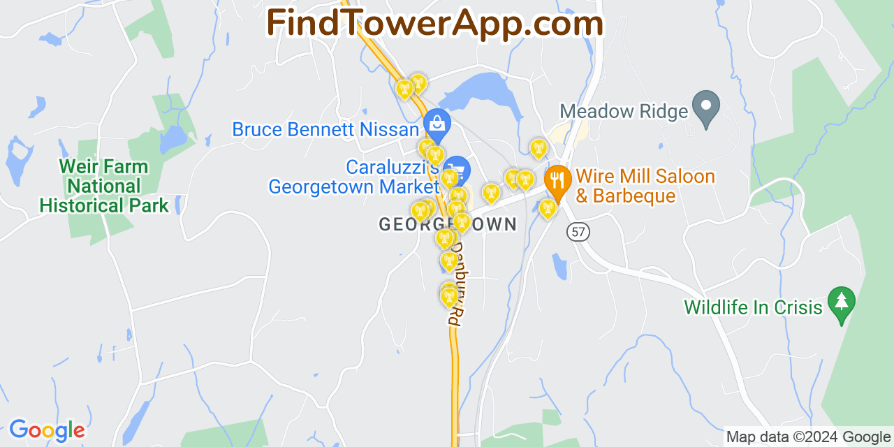 AT&T 4G/5G cell tower coverage map Georgetown, Connecticut