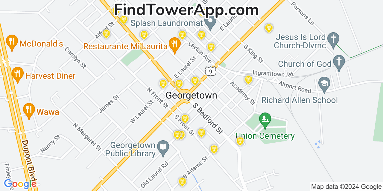 AT&T 4G/5G cell tower coverage map Georgetown, Delaware