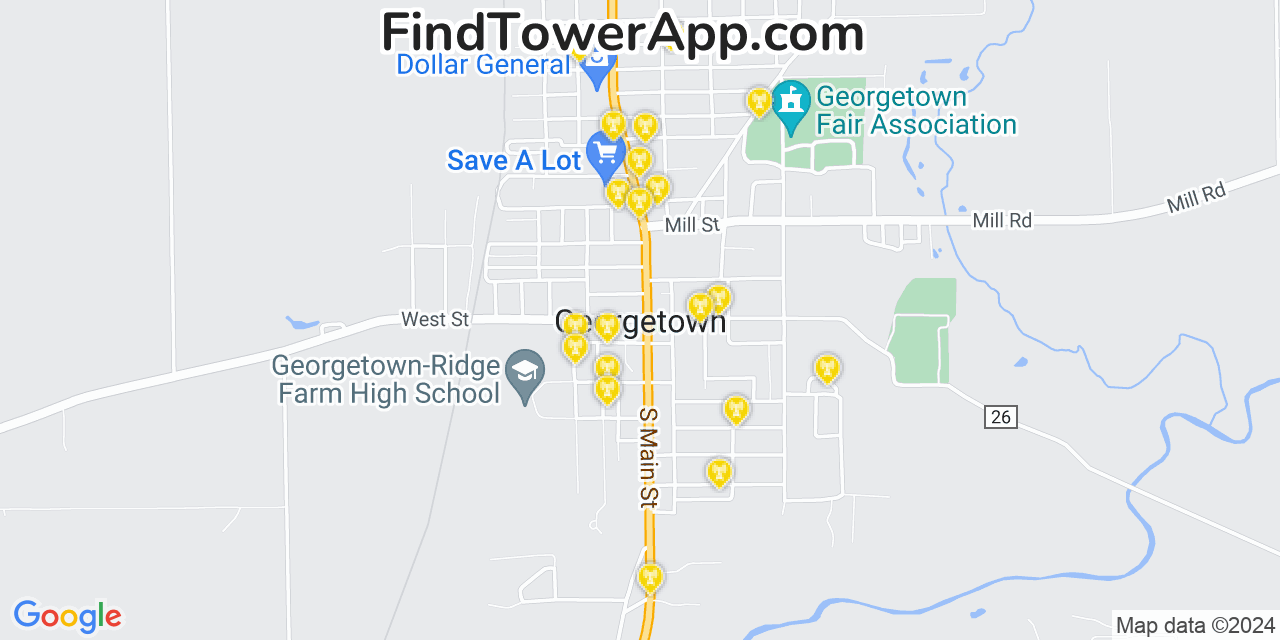 AT&T 4G/5G cell tower coverage map Georgetown, Illinois