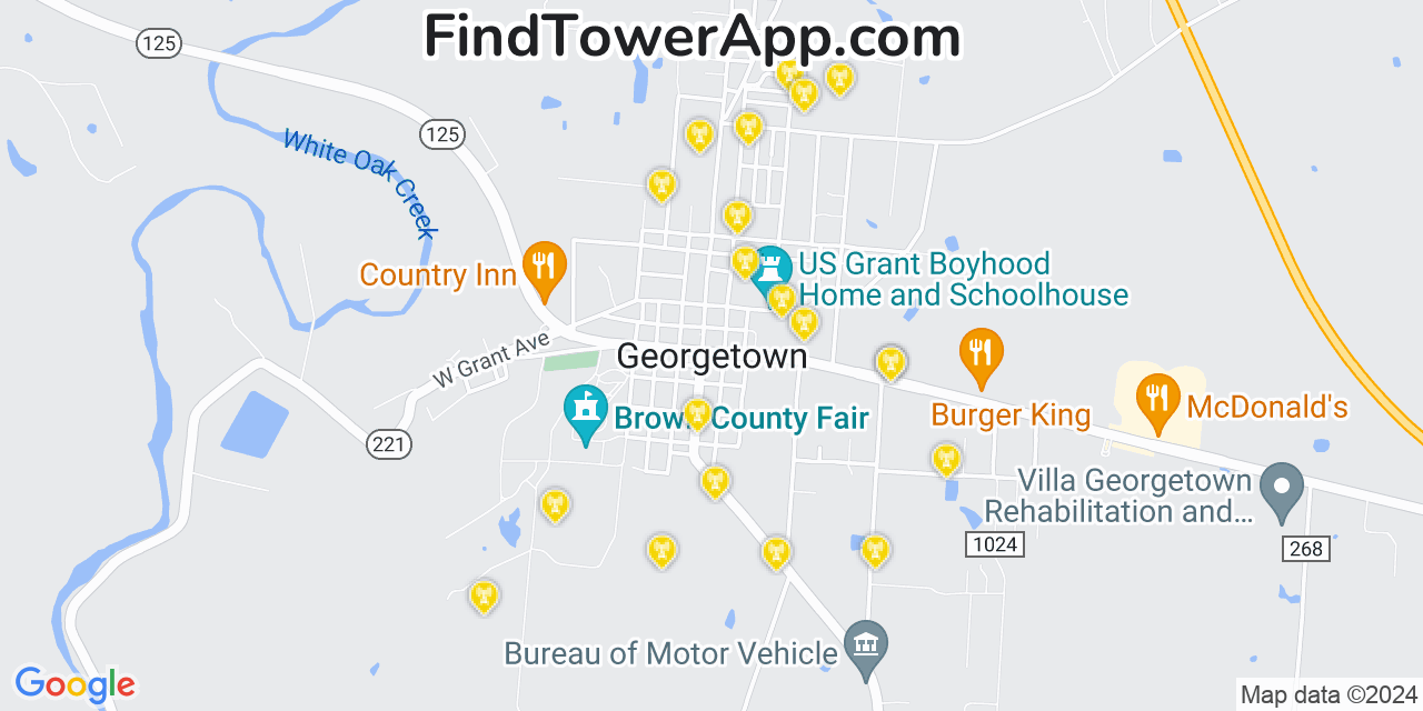 AT&T 4G/5G cell tower coverage map Georgetown, Ohio