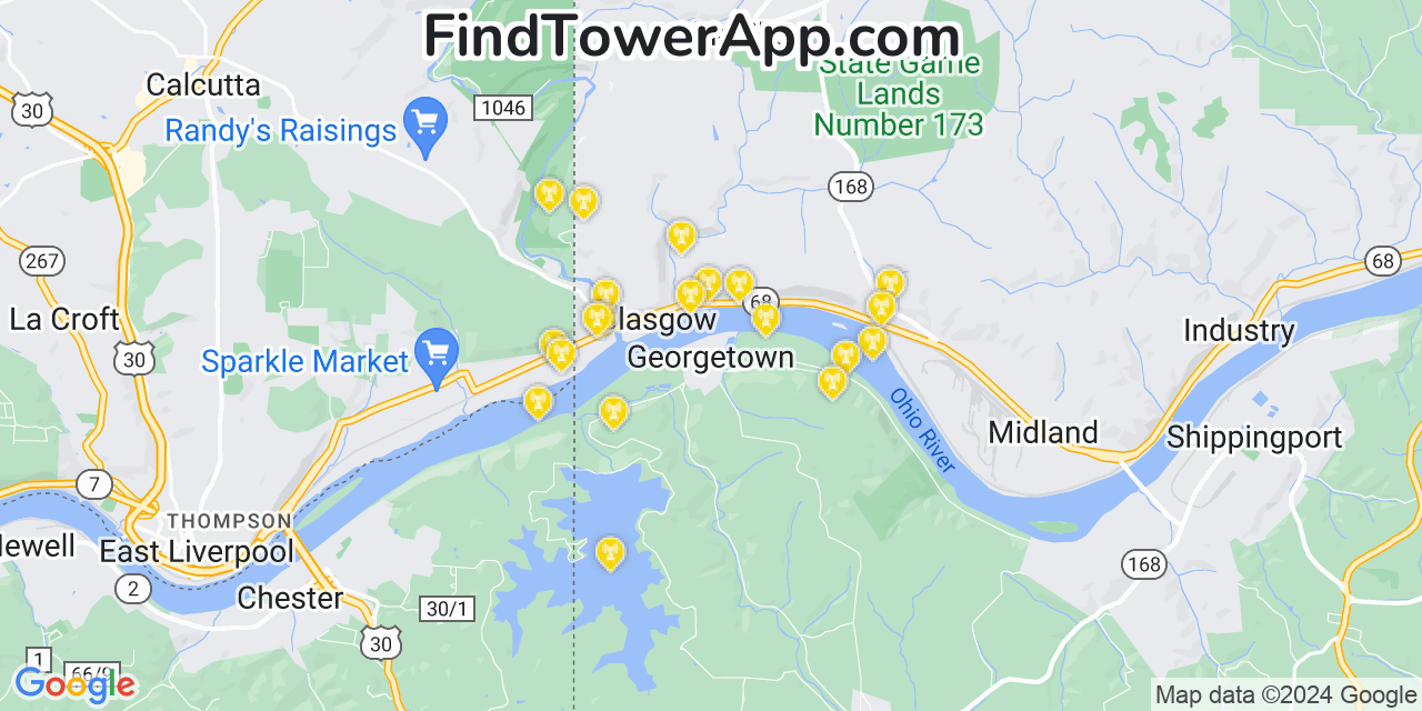 AT&T 4G/5G cell tower coverage map Georgetown, Pennsylvania