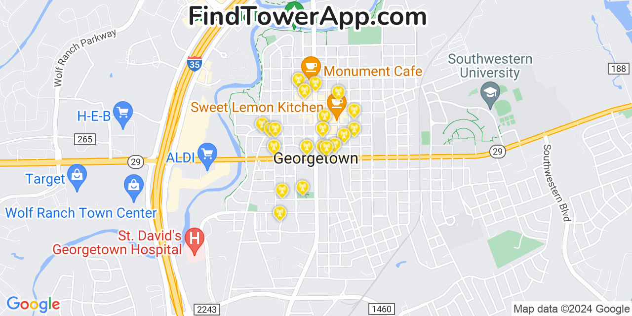 T-Mobile 4G/5G cell tower coverage map Georgetown, Texas