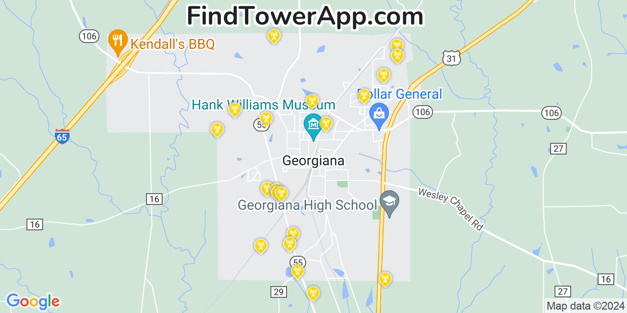 AT&T 4G/5G cell tower coverage map Georgiana, Alabama
