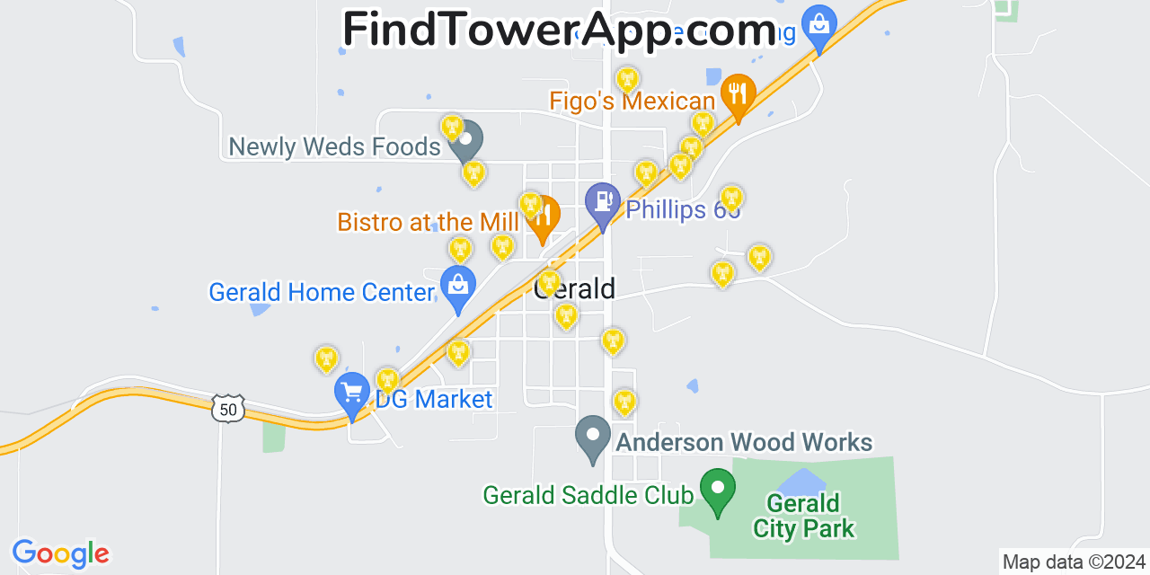 AT&T 4G/5G cell tower coverage map Gerald, Missouri