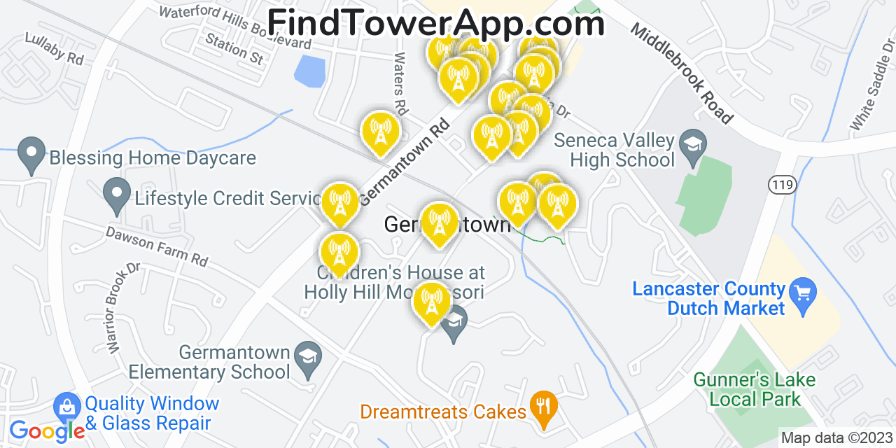 Verizon 4G/5G cell tower coverage map Germantown, Maryland