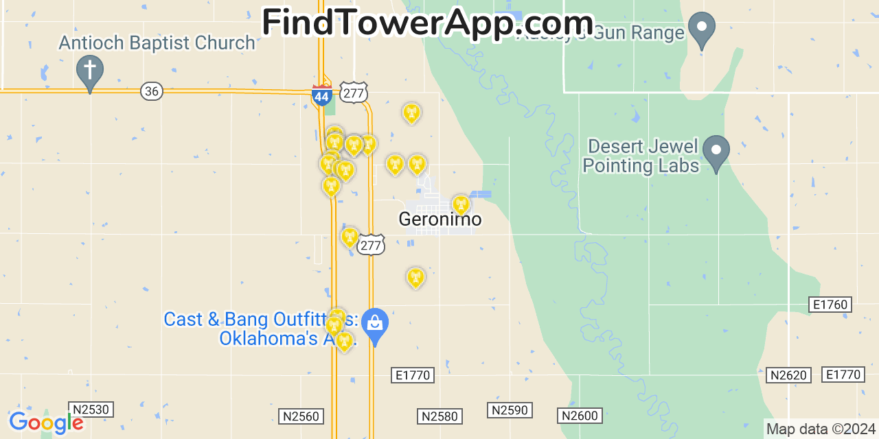 AT&T 4G/5G cell tower coverage map Geronimo, Oklahoma