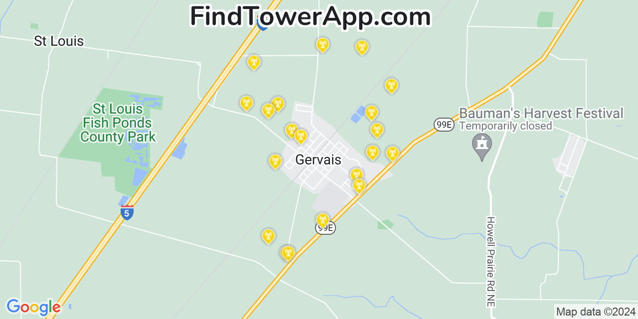 Verizon 4G/5G cell tower coverage map Gervais, Oregon