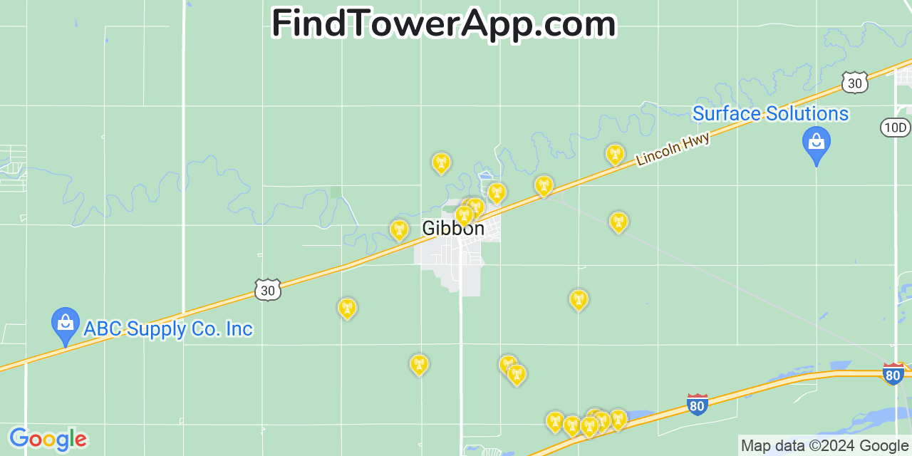 AT&T 4G/5G cell tower coverage map Gibbon, Nebraska