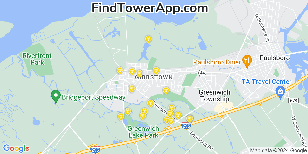 AT&T 4G/5G cell tower coverage map Gibbstown, New Jersey