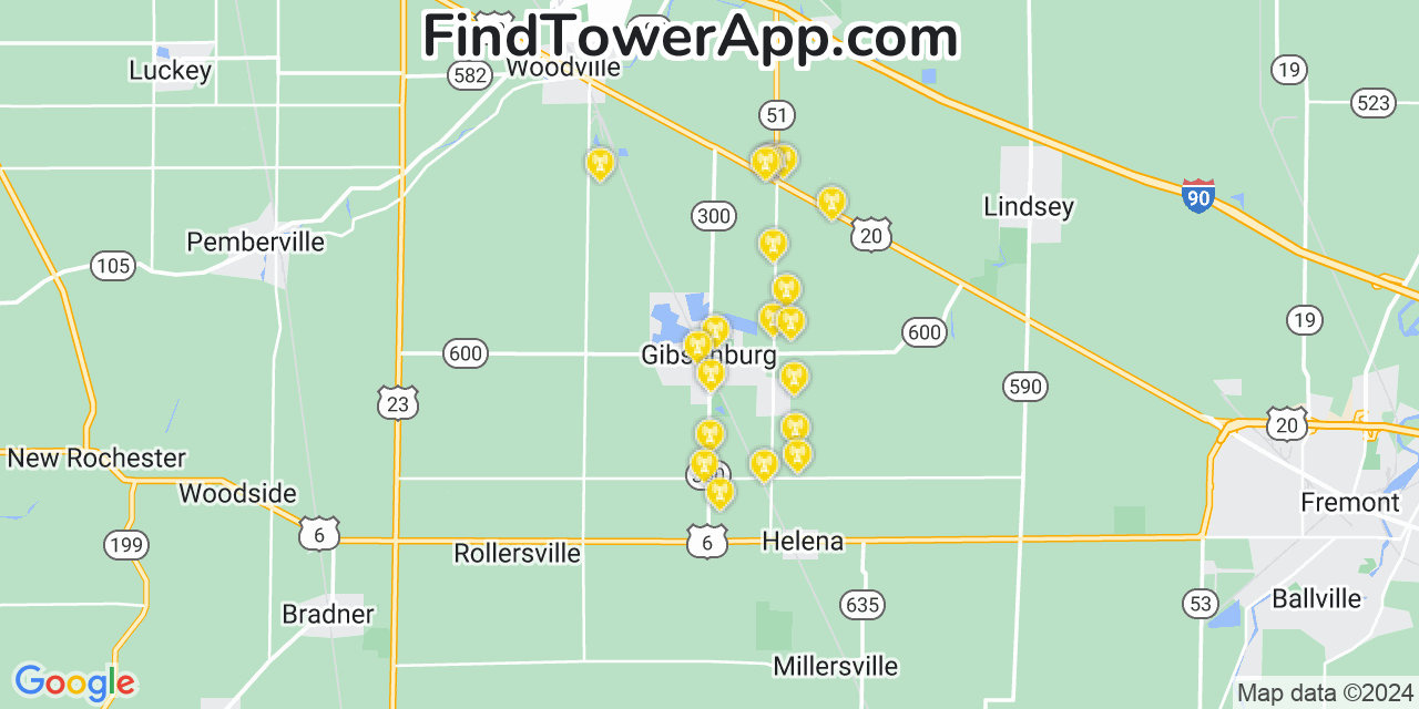 AT&T 4G/5G cell tower coverage map Gibsonburg, Ohio