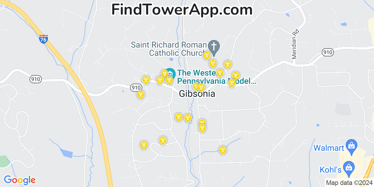 AT&T 4G/5G cell tower coverage map Gibsonia, Pennsylvania