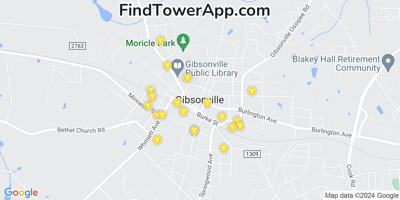 Verizon 4G/5G cell tower coverage map Gibsonville, North Carolina