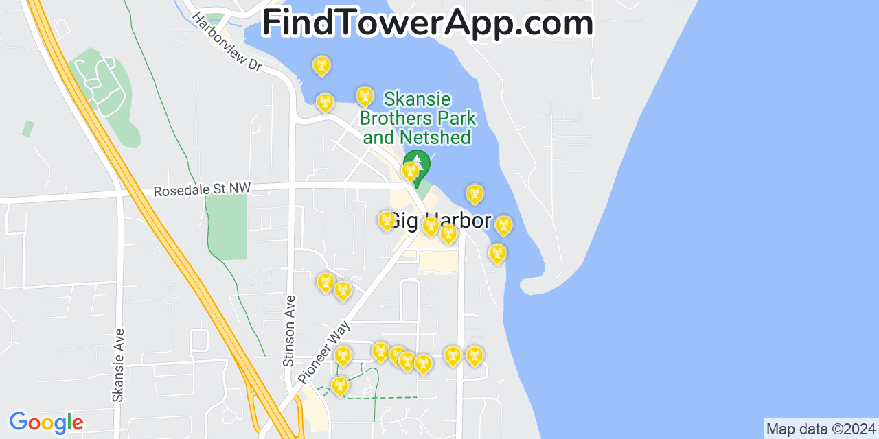AT&T 4G/5G cell tower coverage map Gig Harbor, Washington