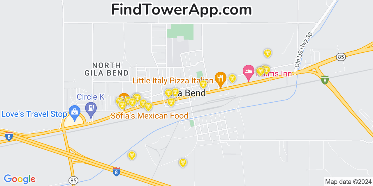 Verizon 4G/5G cell tower coverage map Gila Bend, Arizona