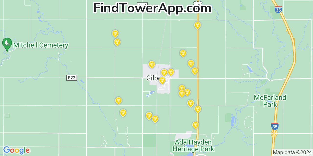 AT&T 4G/5G cell tower coverage map Gilbert, Iowa