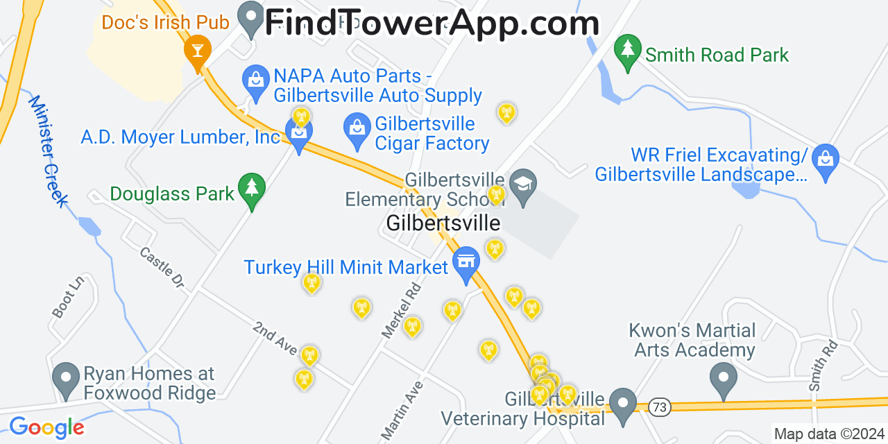 Verizon 4G/5G cell tower coverage map Gilbertsville, Pennsylvania