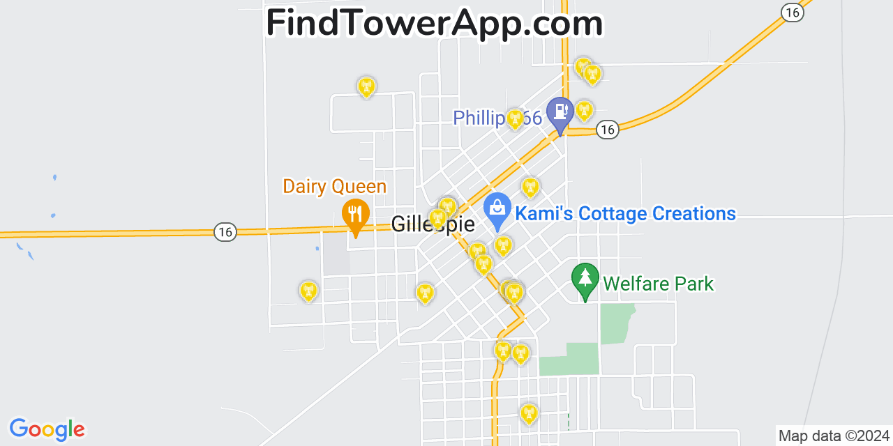 AT&T 4G/5G cell tower coverage map Gillespie, Illinois