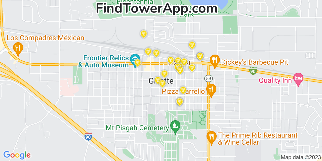 AT&T 4G/5G cell tower coverage map Gillette, Wyoming