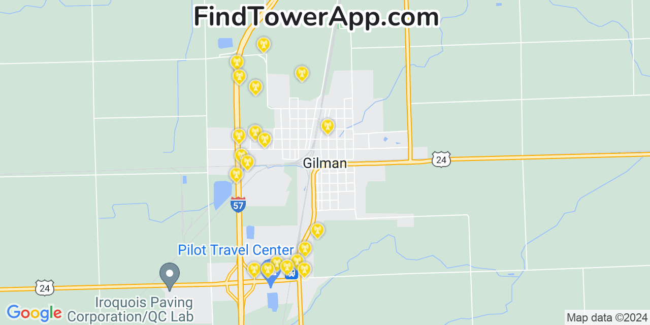 AT&T 4G/5G cell tower coverage map Gilman, Illinois