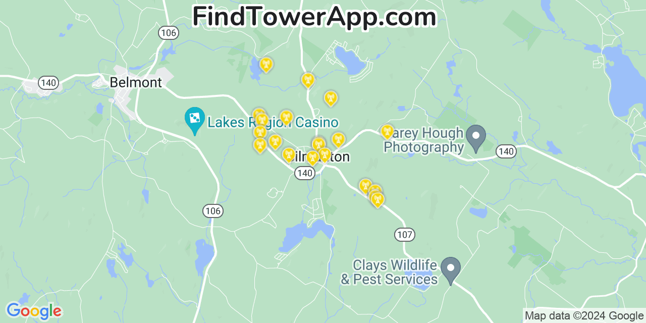 AT&T 4G/5G cell tower coverage map Gilmanton, New Hampshire
