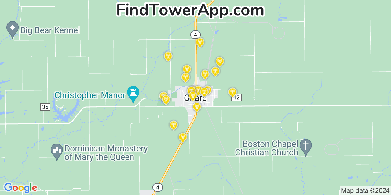 Verizon 4G/5G cell tower coverage map Girard, Illinois