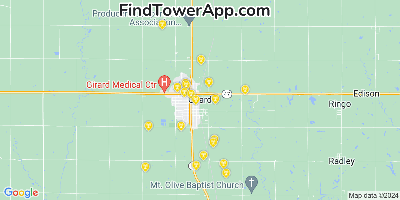 AT&T 4G/5G cell tower coverage map Girard, Kansas