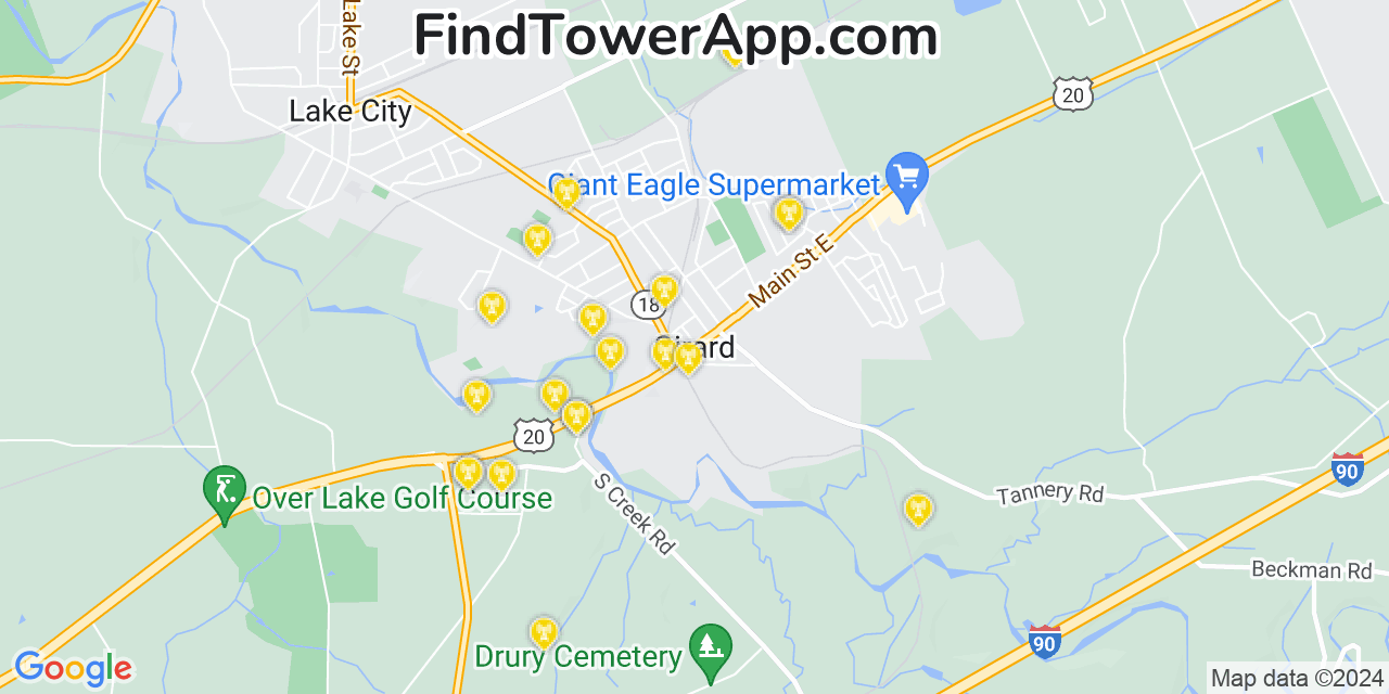 AT&T 4G/5G cell tower coverage map Girard, Pennsylvania