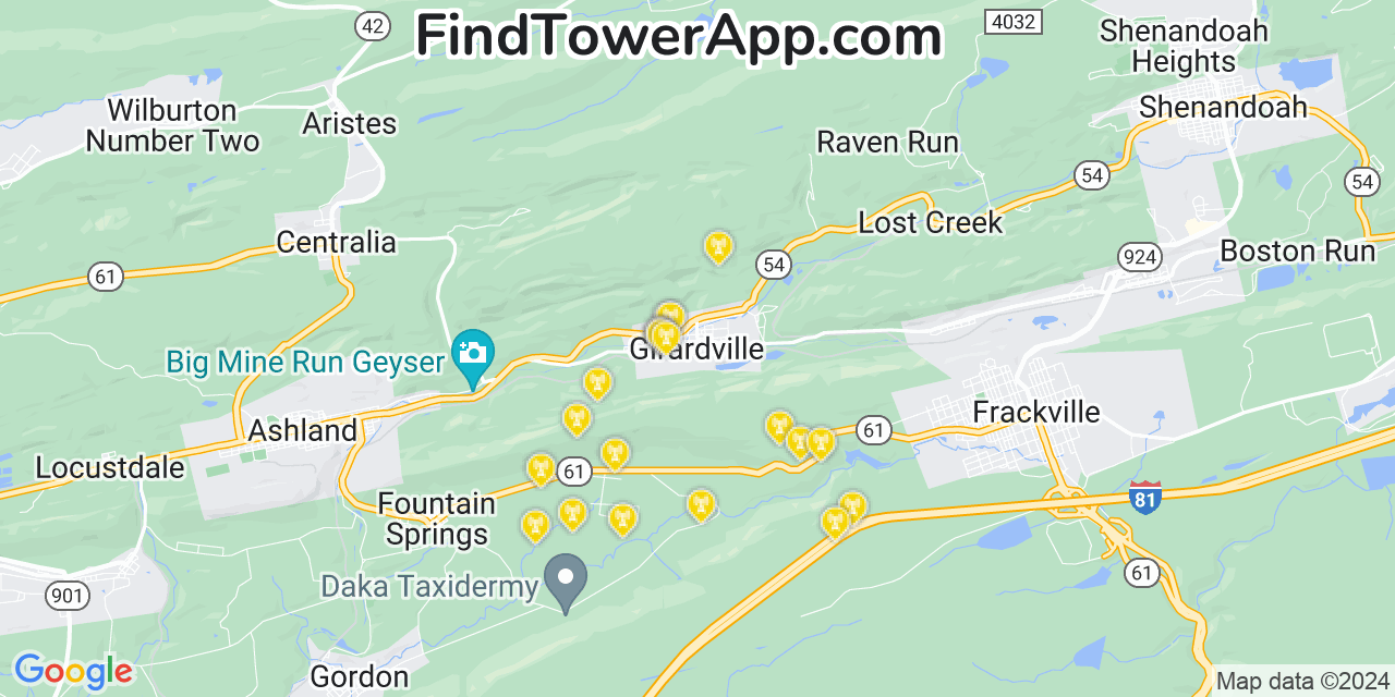 AT&T 4G/5G cell tower coverage map Girardville, Pennsylvania